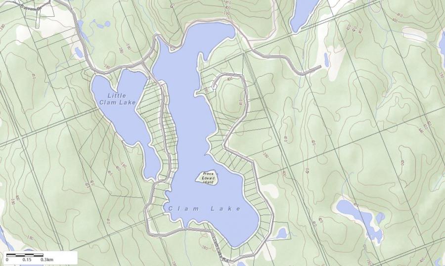 Topographical Map of Clam Lake in Municipality of Kearney and the District of Parry Sound